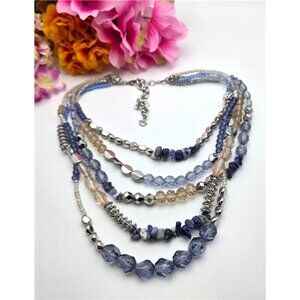 Premier Designs Waterfall Necklace Blue Silver Tone Multi Strand 19" Adj